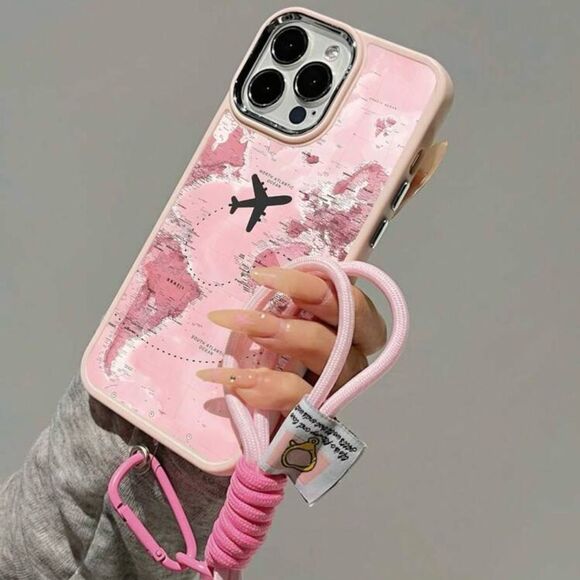 Pink Map Design I-Phone 16 pro max Case with Strap - Picture 1 of 7